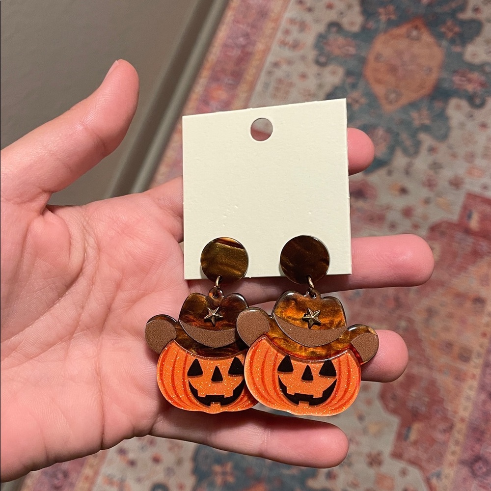 Halloween Pumpkin Cowboy Earrings